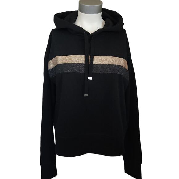 GENERATION LOVE Bennette Glitter Stripe Hoodie hooded black sweatshirt Sz L NEW - Picture 2 of 6